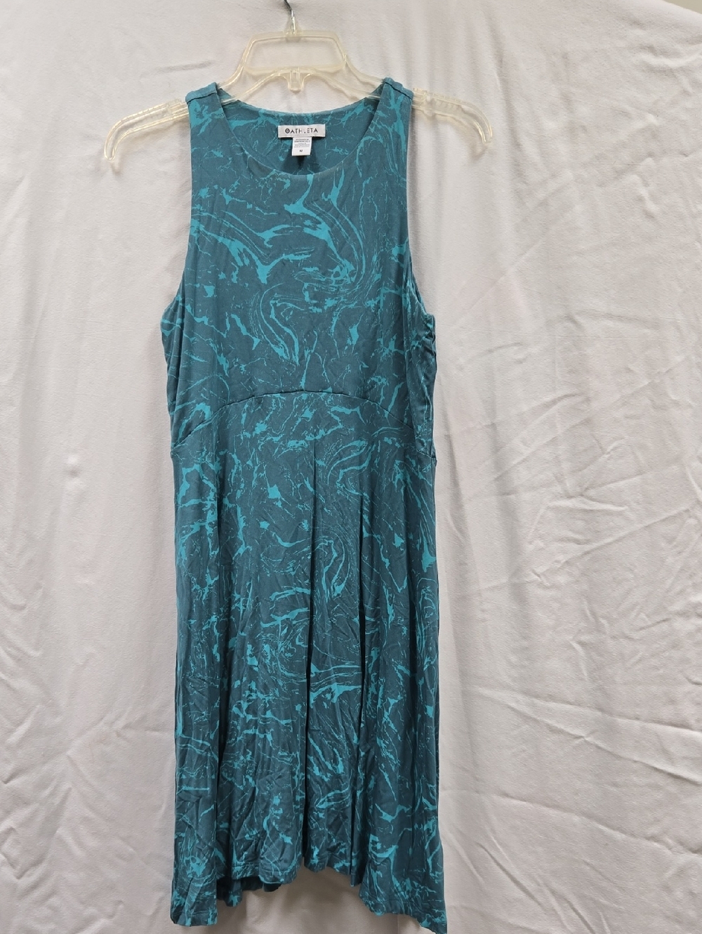 Athleta Teal Marble-Print Midi Dress